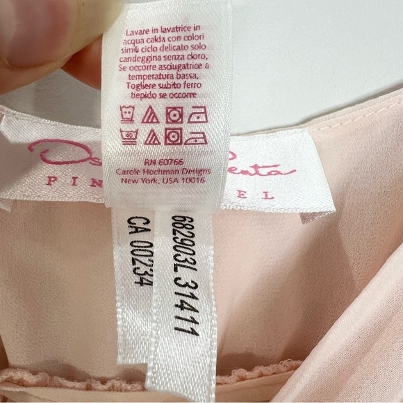 Y2K Oscar de la Renta Pink Label blush pink chiffon baby doll chemise nighty L - Picture 17 of 17